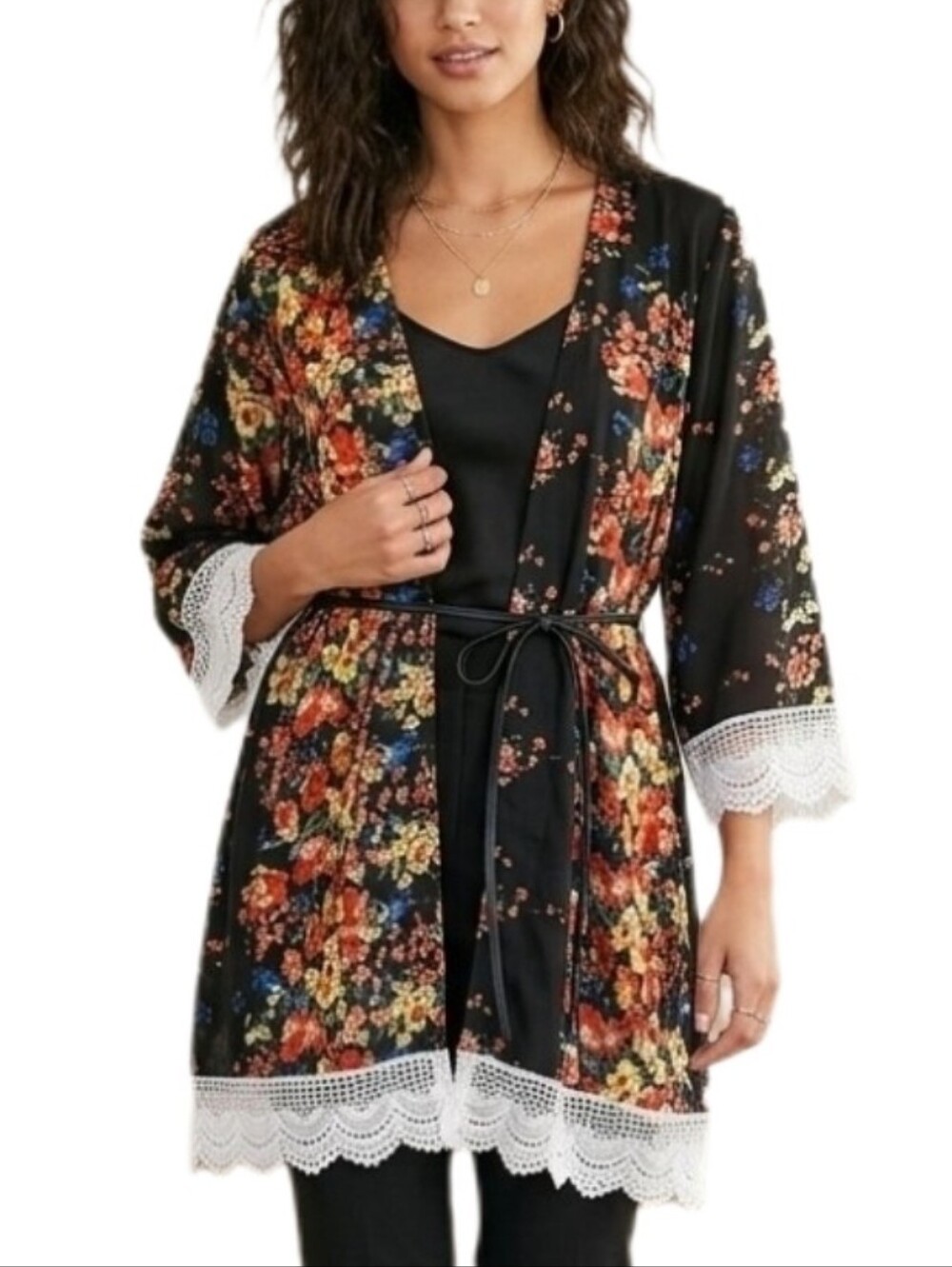 Relipop Kimono Black Size L Lace Trim